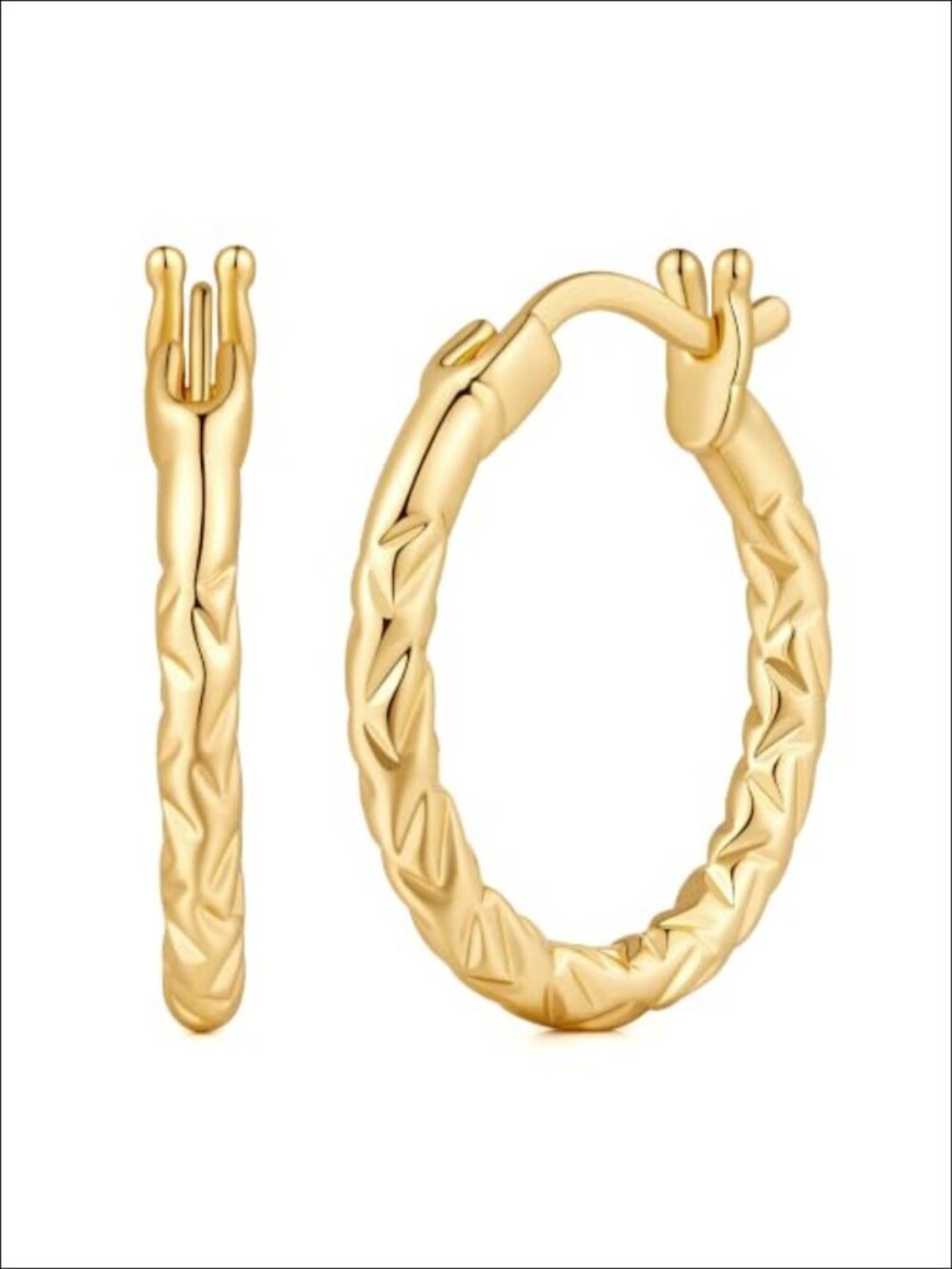 Gold Plated Hoop Earrings for Women Textured Dainty Everyday